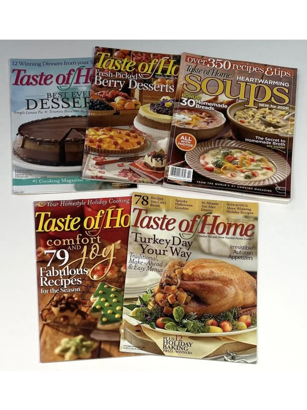 2007/2008 Taste of Home Magazine Lot of 5 Recipes Desserts Soups Thanksgiving